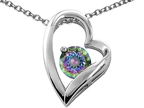 Tommaso Design™ Heart Shaped Mystic Rainbow Topaz Round 7mm Pendant Necklace