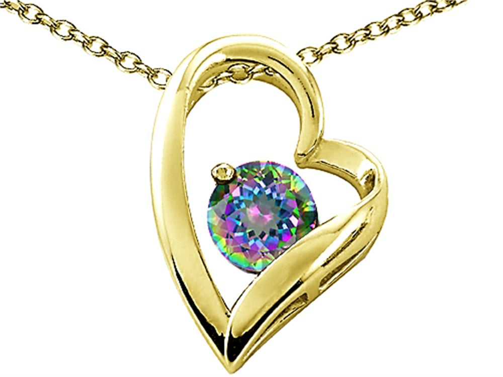 Tommaso Design™ Heart Shaped Mystic Rainbow Topaz Round 7mm Pendant Necklace