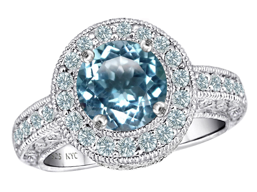 Star K™ 7mm Round Simulated Aquamarine Ring