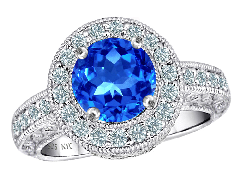 Star K 7mm Round Simulated Blue Topaz Ring