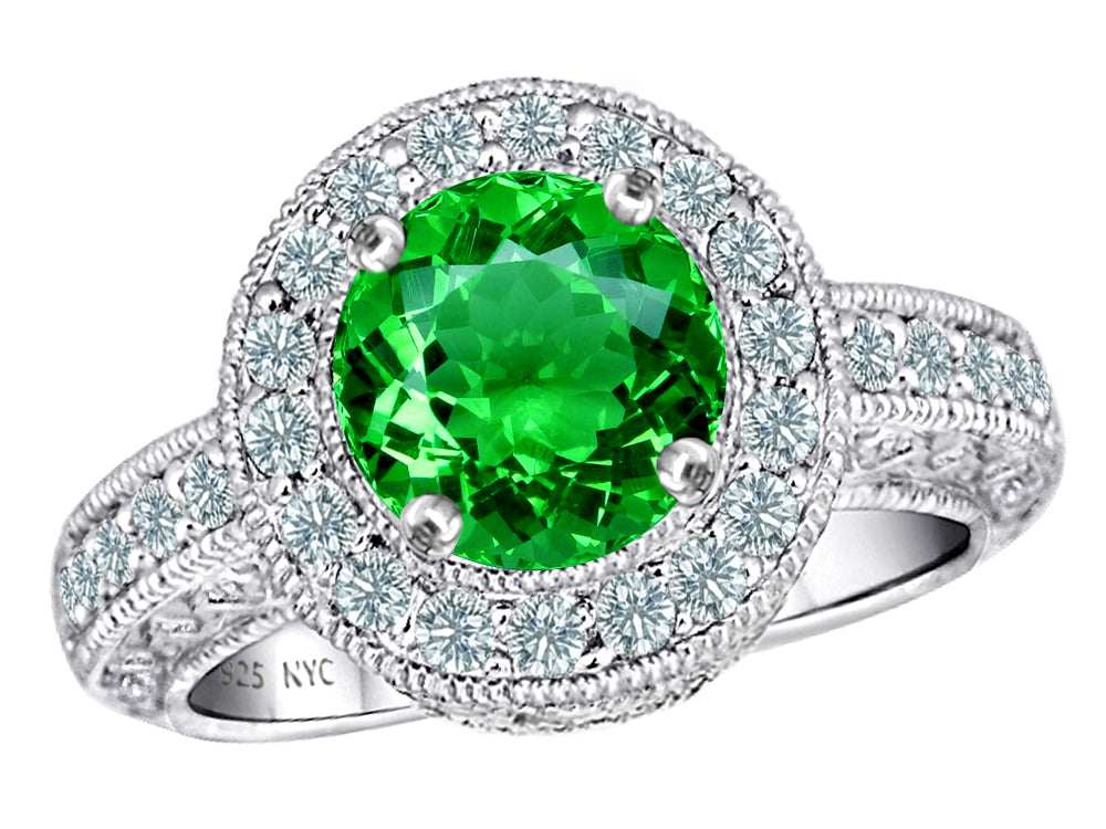 Star K 7mm Round Simulated Emerald Ring
