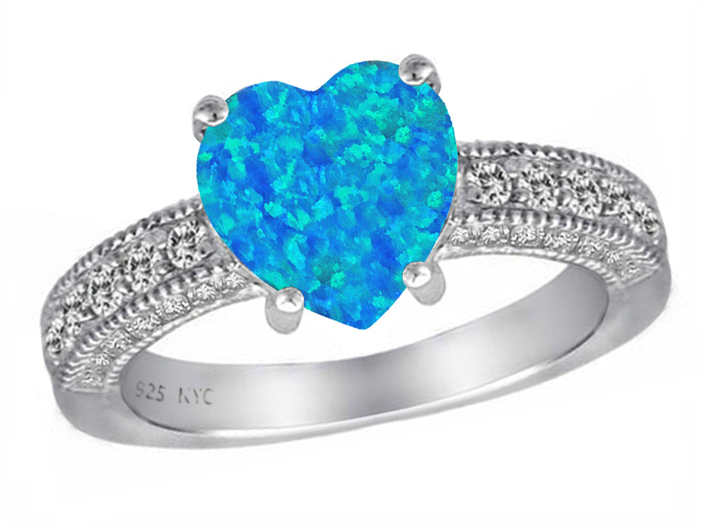 Star K 8mm Heart Shape Simulated Blue Opal Ring