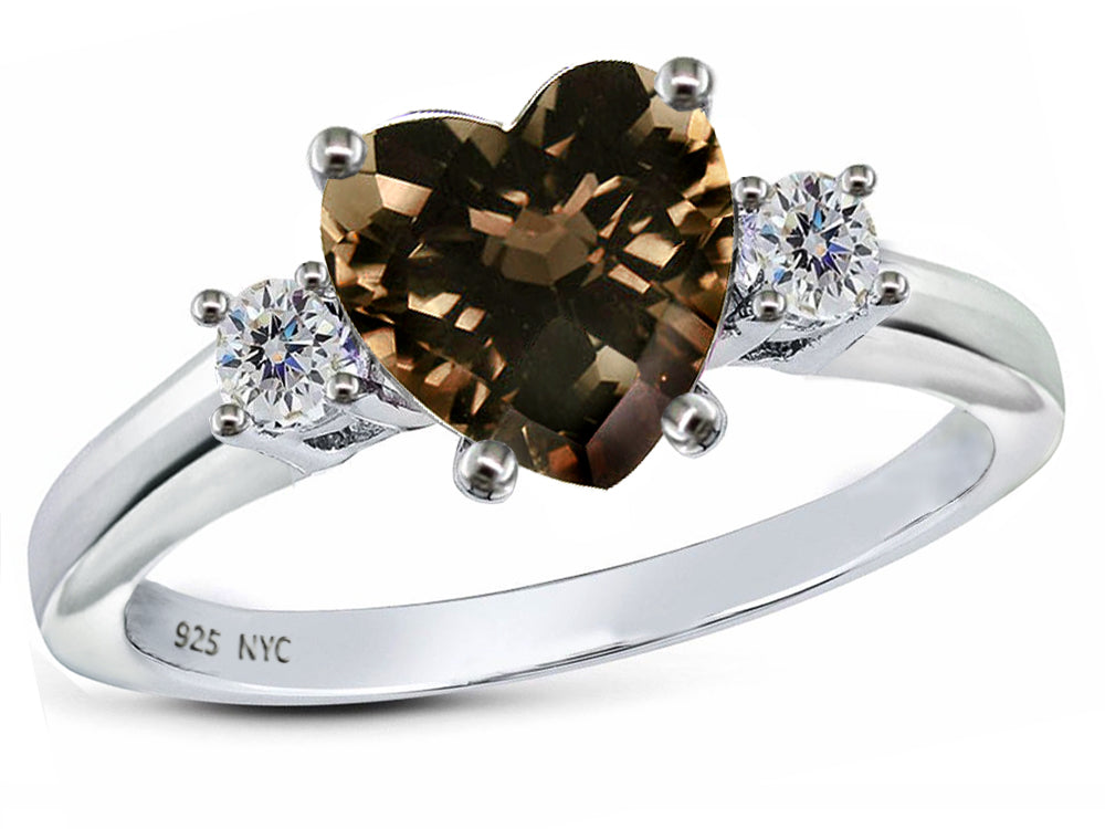 Star K Genuine 7mm Heart Shape Smoky Quartz Ring