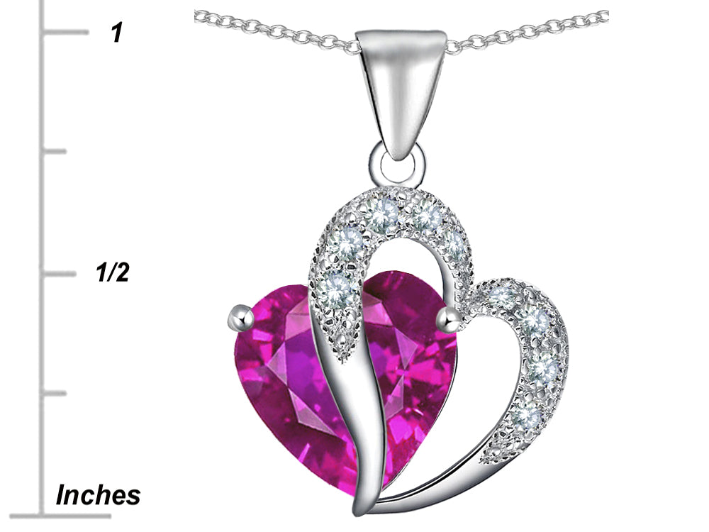 Star K™ Heart Shape 12mm Created Pink Sapphire Pendant Necklace