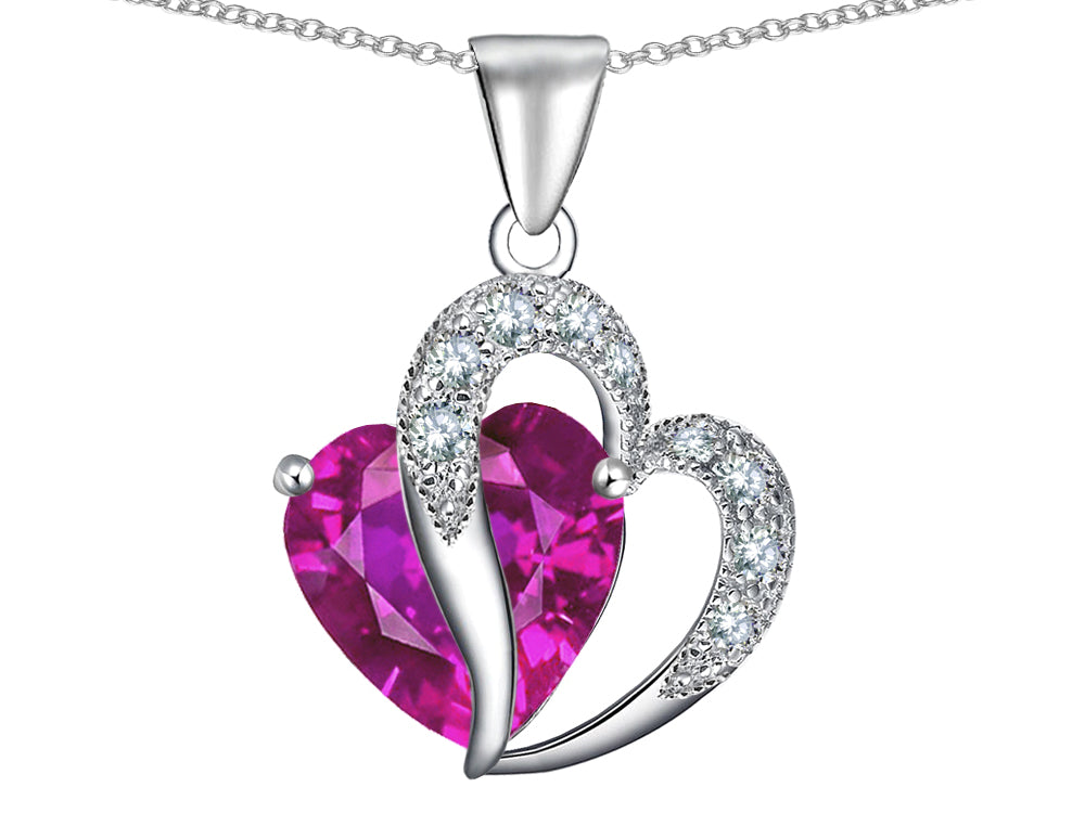 Star K™ Heart Shape 12mm Created Pink Sapphire Pendant Necklace