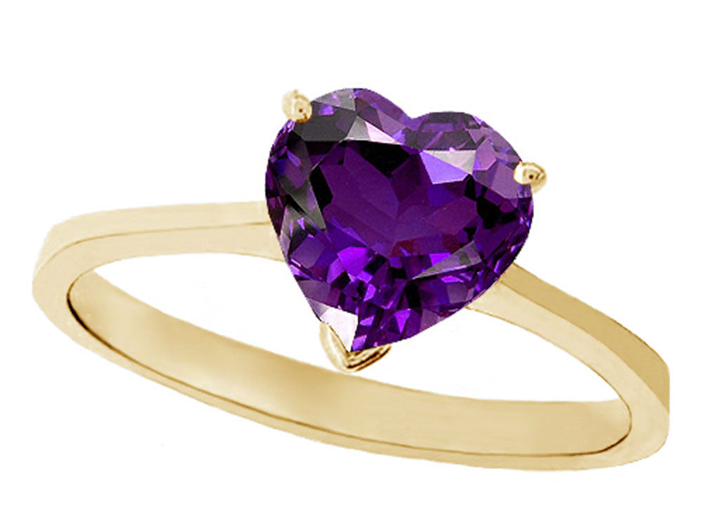 Tommaso Design Genuine Amethyst Heart Shape 8mm Solitaire Engagement Ring
