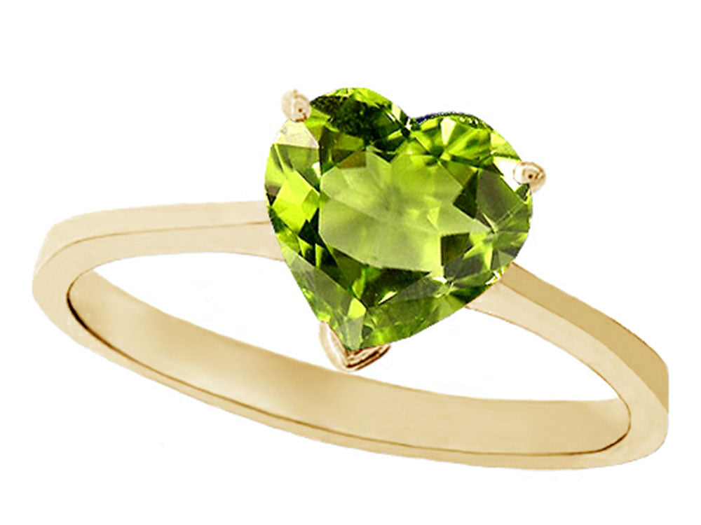 Tommaso Design Genuine Peridot Heart Shape 8mm Solitaire Engagement Ring