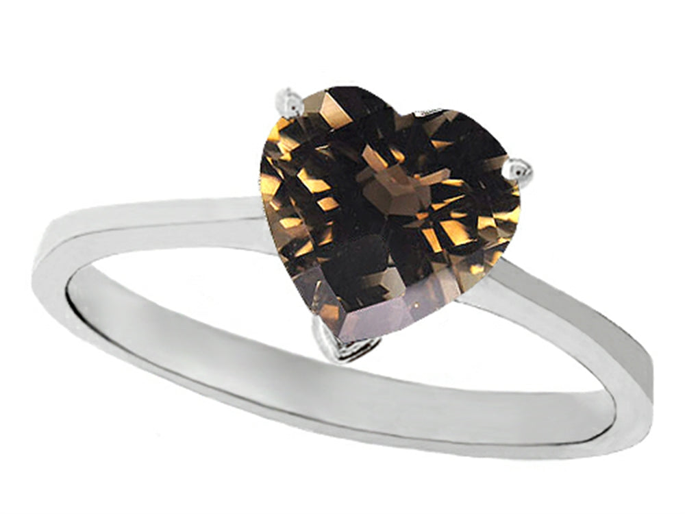 Tommaso Design Genuine Smoky Quartz Heart Shape 8mm Solitaire Engagement Ring