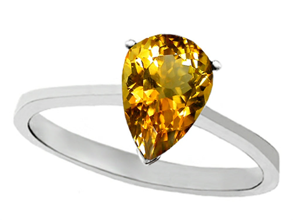 Tommaso Design Genuine Citrine Pear Shape 8x6mm Solitaire Engagement Ring