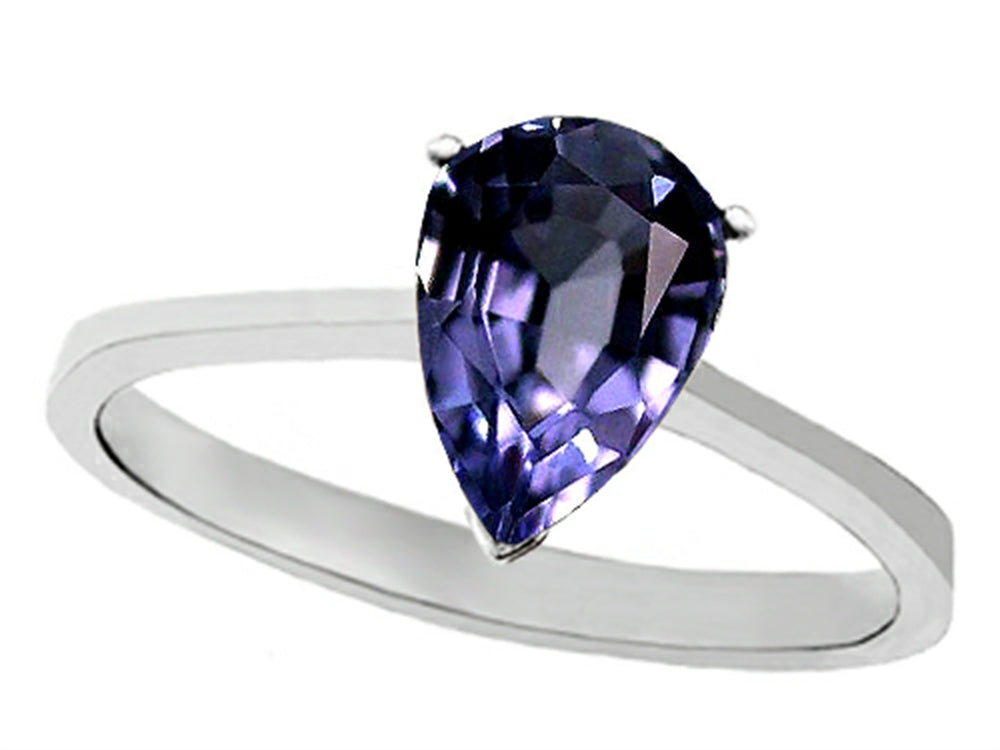 Tommaso Design Genuine Iolite Pear Shape 8x6mm Solitaire Engagement Ring