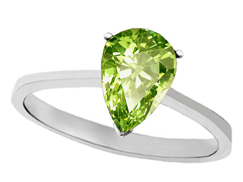 Tommaso Design™ Genuine Peridot Pear Shape 8x6mm Solitaire Engagement Ring