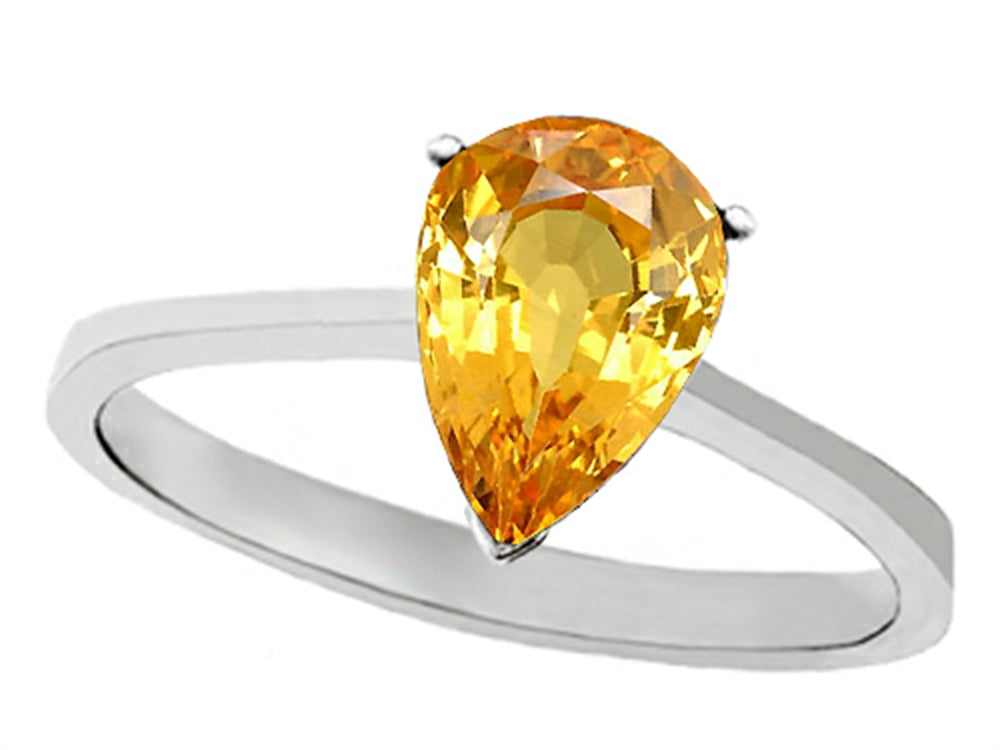 Tommaso Design Genuine Yellow Sapphire Pear Shape 8x6mm Solitaire Engagement Ring