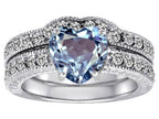 Star K™ 8mm Heart Shape Simulated Aquamarine Wedding Set