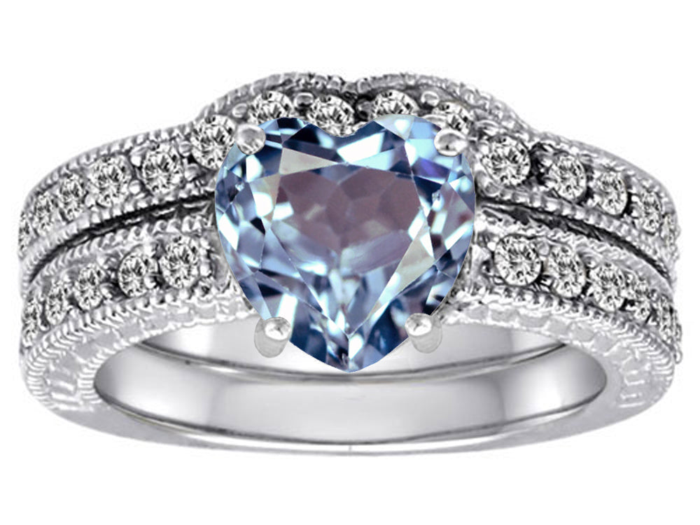 Star K™ 8mm Heart Shape Simulated Aquamarine Wedding Set