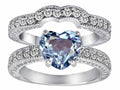 Star K™ 8mm Heart Shape Simulated Aquamarine Wedding Set