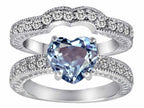 Star K™ 8mm Heart Shape Simulated Aquamarine Wedding Set