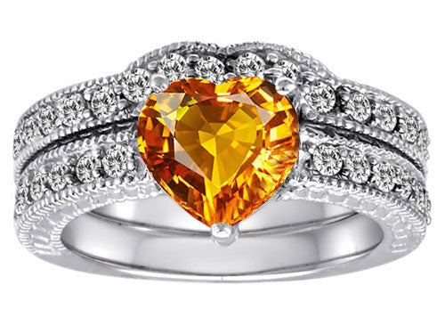 Star K™ Genuine 8mm Heart Shape Citrine Wedding Set