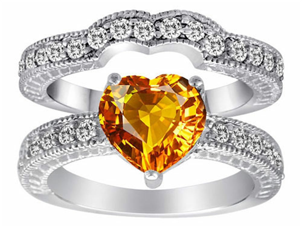 Star K™ Genuine 8mm Heart Shape Citrine Wedding Set