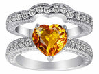 Star K™ Genuine 8mm Heart Shape Citrine Wedding Set