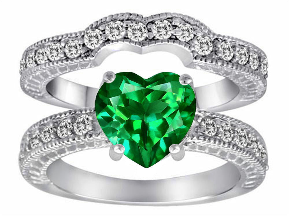 Star K™ 8mm Heart Shape Simulated Emerald Wedding Set
