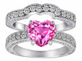 Star K™ 8mm Heart Shape Created Pink Sapphire Wedding Set