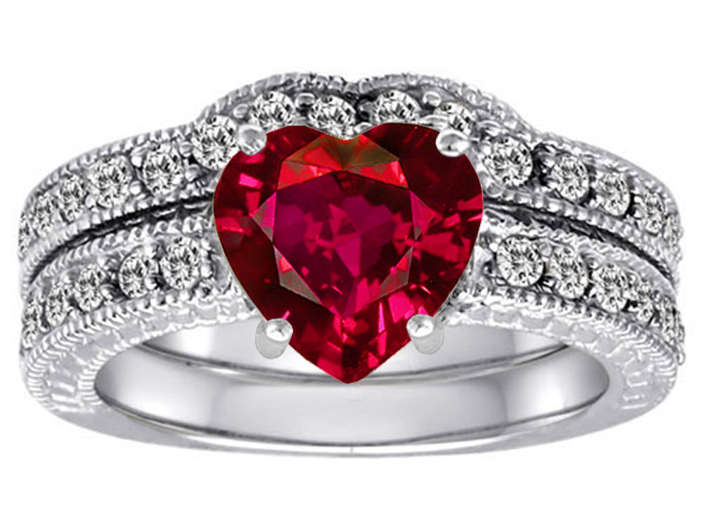 Star K™ 8mm Heart Shape Created Ruby Wedding Set