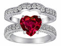 Star K™ 8mm Heart Shape Created Ruby Wedding Set
