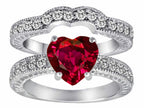 Star K™ 8mm Heart Shape Created Ruby Wedding Set