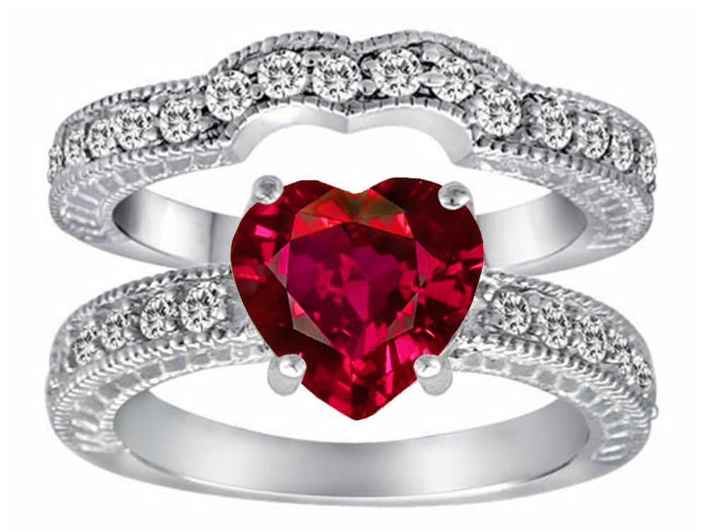 Star K™ 8mm Heart Shape Created Ruby Wedding Set