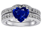 Star K™ 8mm Heart Shape Created Sapphire Wedding Set