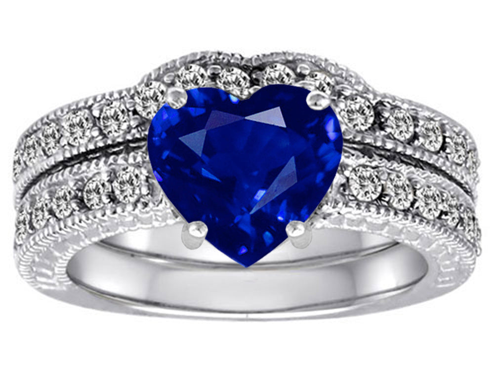 Star K™ 8mm Heart Shape Created Sapphire Wedding Set