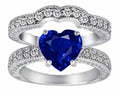 Star K™ 8mm Heart Shape Created Sapphire Wedding Set