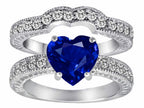 Star K™ 8mm Heart Shape Created Sapphire Wedding Set