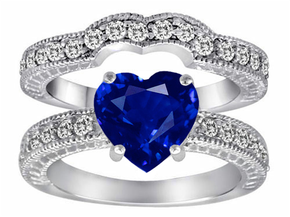 Star K™ 8mm Heart Shape Created Sapphire Wedding Set