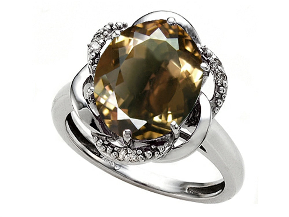 Tommaso Design Oval 12x10mm Genuine Smoky Quartz Ring