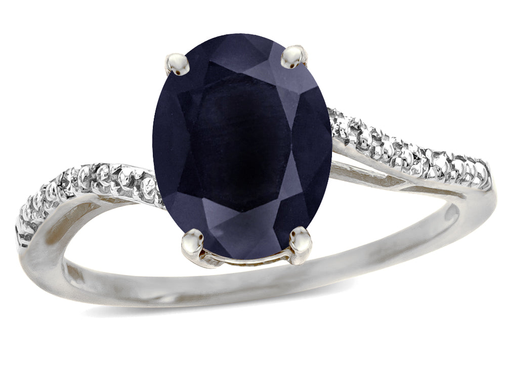 Tommaso Design Oval 10x8mm Genuine Black Sapphire Ring