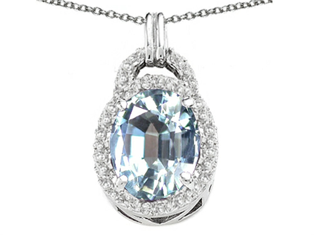 Tommaso Design™ Oval 10x8mm Genuine Aquamarine Pendant Necklace