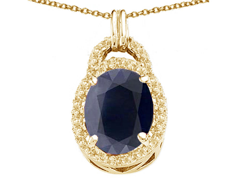 Tommaso Design™ Oval 10x8mm Genuine Black Sapphire Pendant Necklace