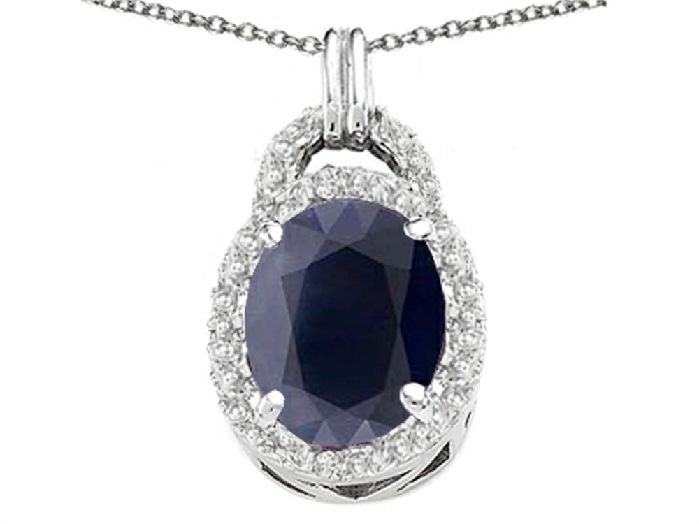 Tommaso Design™ Oval 10x8mm Genuine Black Sapphire Pendant Necklace