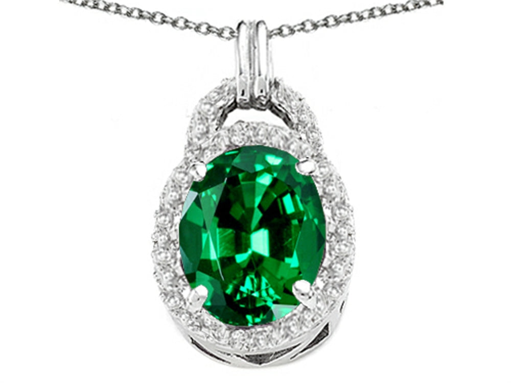 Tommaso Design™ Oval 10x8mm Simulated Emerald Pendant Necklace