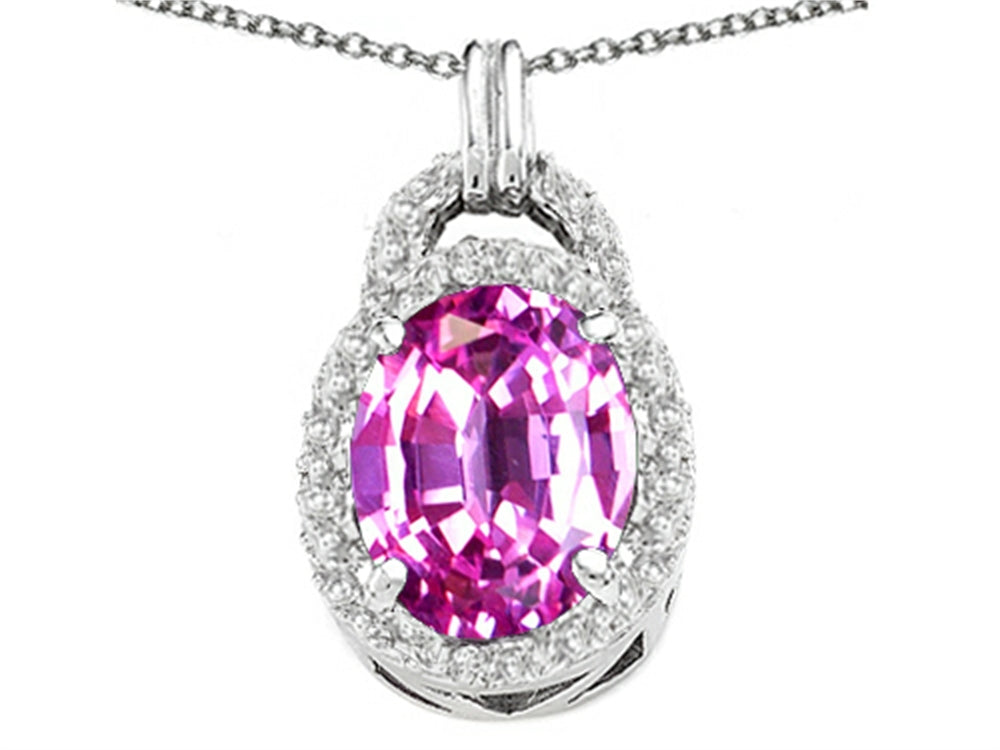 Tommaso Design™ Oval 10x8mm Simulated Pink Tourmaline Pendant Necklace