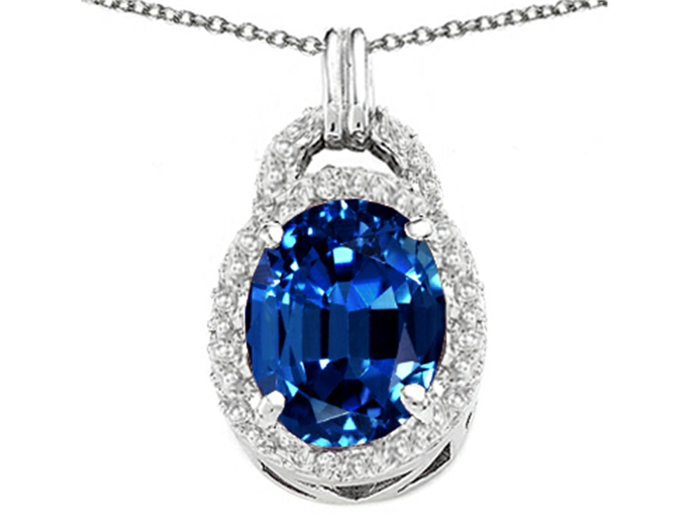 Tommaso Design™ Oval 10x8mm Created Blue Sapphire Pendant Necklace