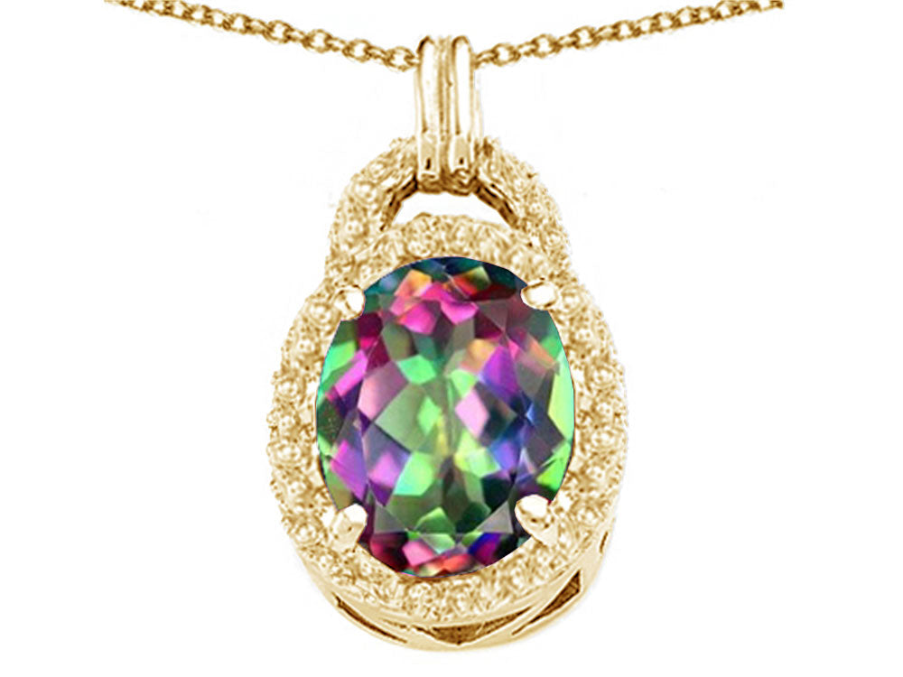Tommaso Design™ Oval 10x8mm Mystic Rainbow Topaz Pendant Necklace