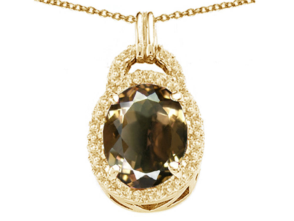 Tommaso Design™ Oval 10x8mm Genuine Smoky Quartz Pendant Necklace