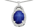 Tommaso Design™ Oval 10x8mm Created Star Sapphire and Diamond Pendant Necklace