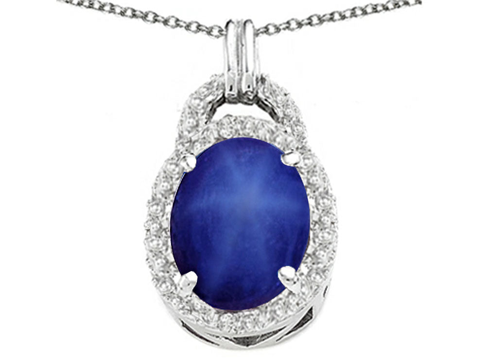 Tommaso Design™ Oval 10x8mm Created Star Sapphire and Diamond Pendant Necklace
