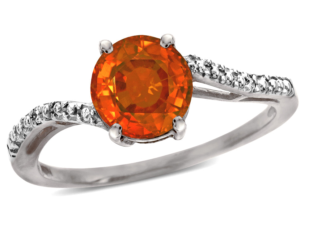 Tommaso Design 7mm Round Simulated Orange Mexican Fire Opal s Bypass Ring