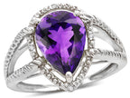 Star K  Pear Shape Genuine Amethyst Halo Split Shank Big Stone Ring