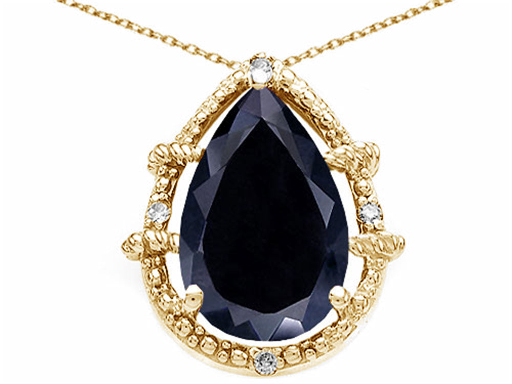 Tommaso Design™ Pear Shape 11x8mm Genuine Black Sapphire Pendant Necklace