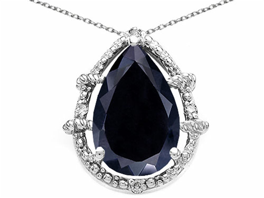 Tommaso Design™ Pear Shape 11x8mm Genuine Black Sapphire Pendant Necklace